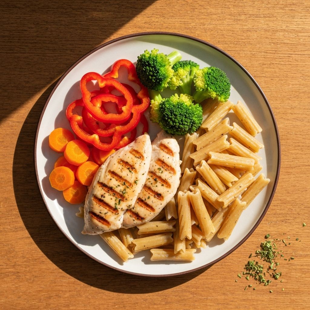 Balanced healthy meal with vegetables and grains